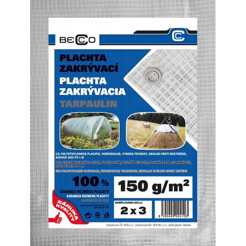 Plachta nepromokavá 2 x 3m 150g/m2, průsvitná