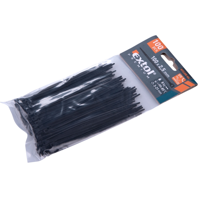 100x pásek stahovací, nylon 2,5x100mm EXTOL Premium, černé