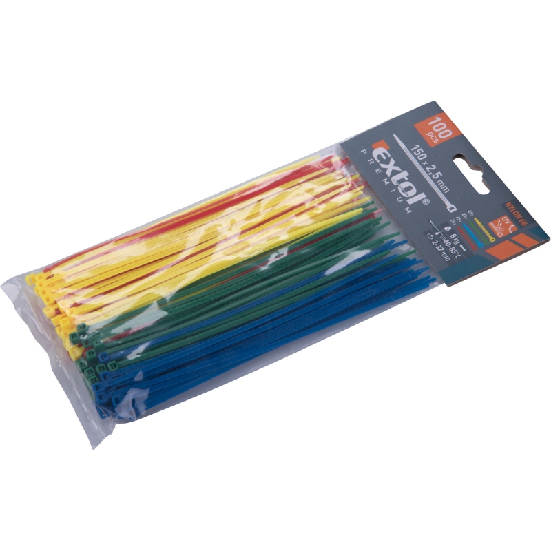 100x pásek stahovací, nylon 2,5x150mm EXTOL Premium barevné