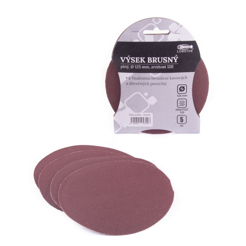 5x 125mm P120 papír brusný výsek plný