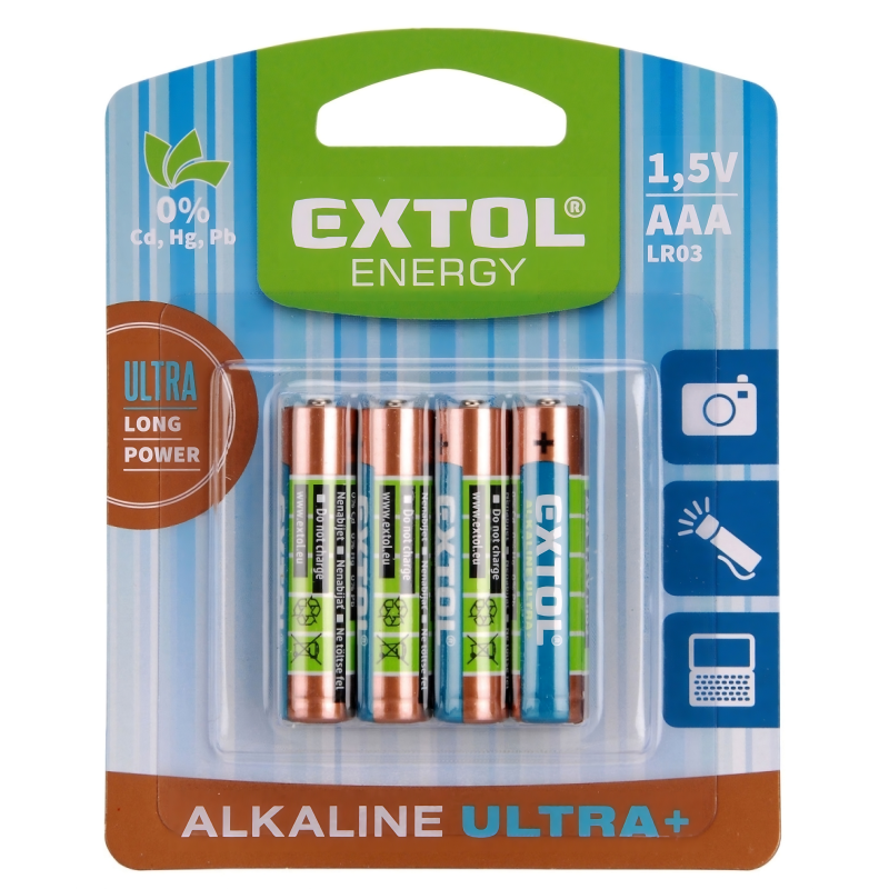 4x AAA baterie alkalická EXTOL ENERGY ULTRA Plus LR03