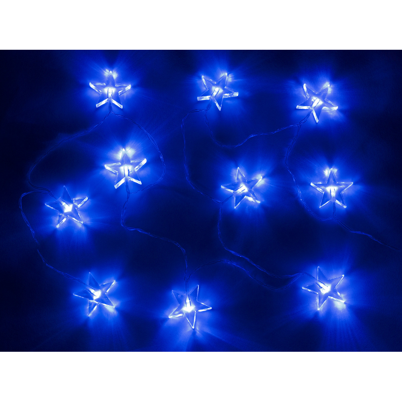Světelný řetěz hvězdy 10 LED, 1,5m, 2 x AA, modré světlo