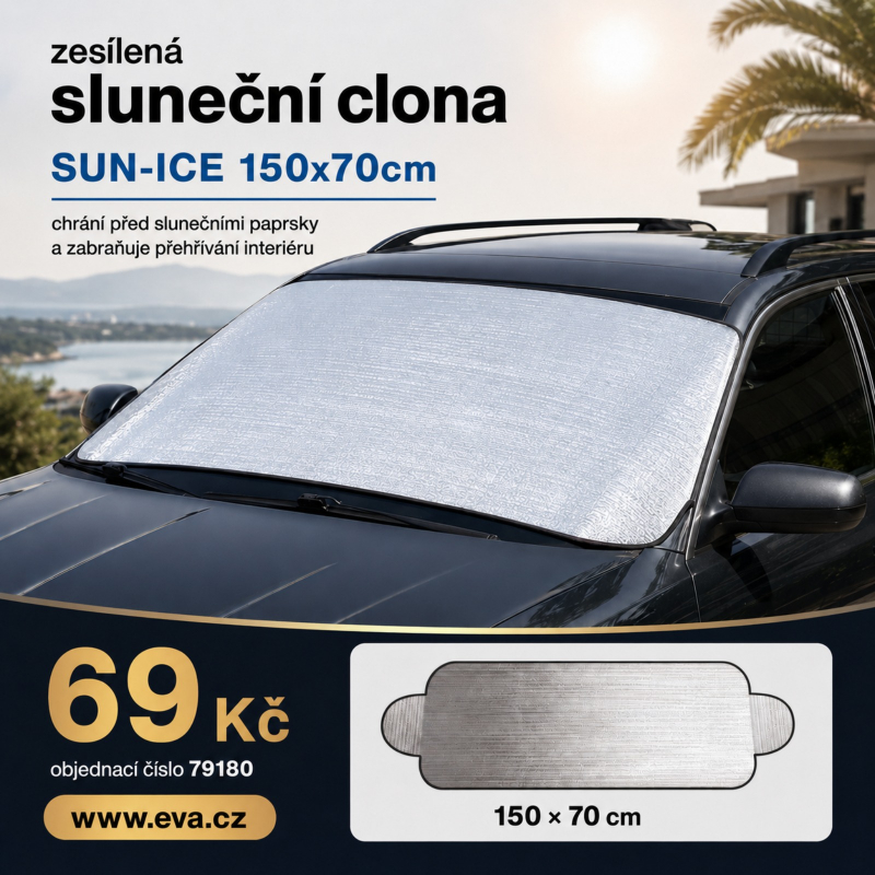 Zesílená clona na čelní sklo SUN-ICE 150x70cm, Alu