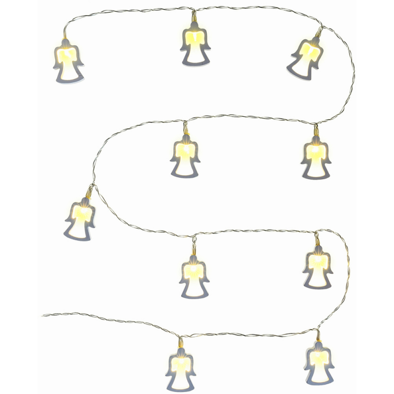 Světelný řetěz andělé dřevo, 10 LED, 1,5+0,3m
