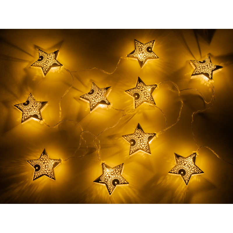 Sv�teln� �et�z b�l� kovov� hv�zdy, 10 LED, 1m, 2xAA, IP20