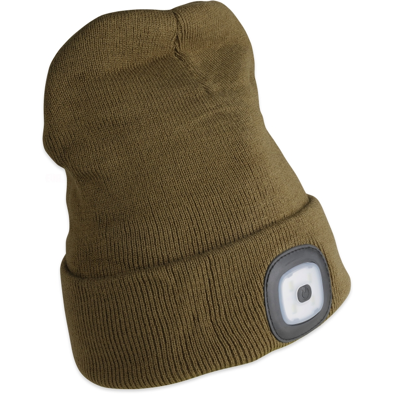 Čepice s nabíjecí LED čelovkou, khaki