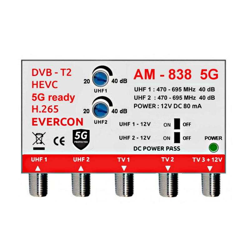 Zesilovač EVERCON AM-838 5G anténní
