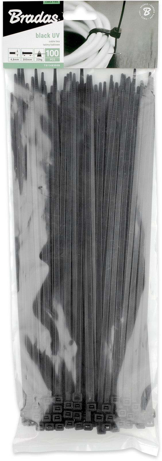 100x pásek nylon 4,8x300 mm, černá