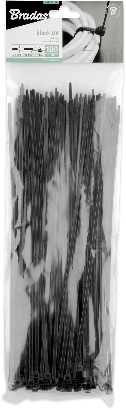 100x pásek nylon 3,6x280 mm, černá