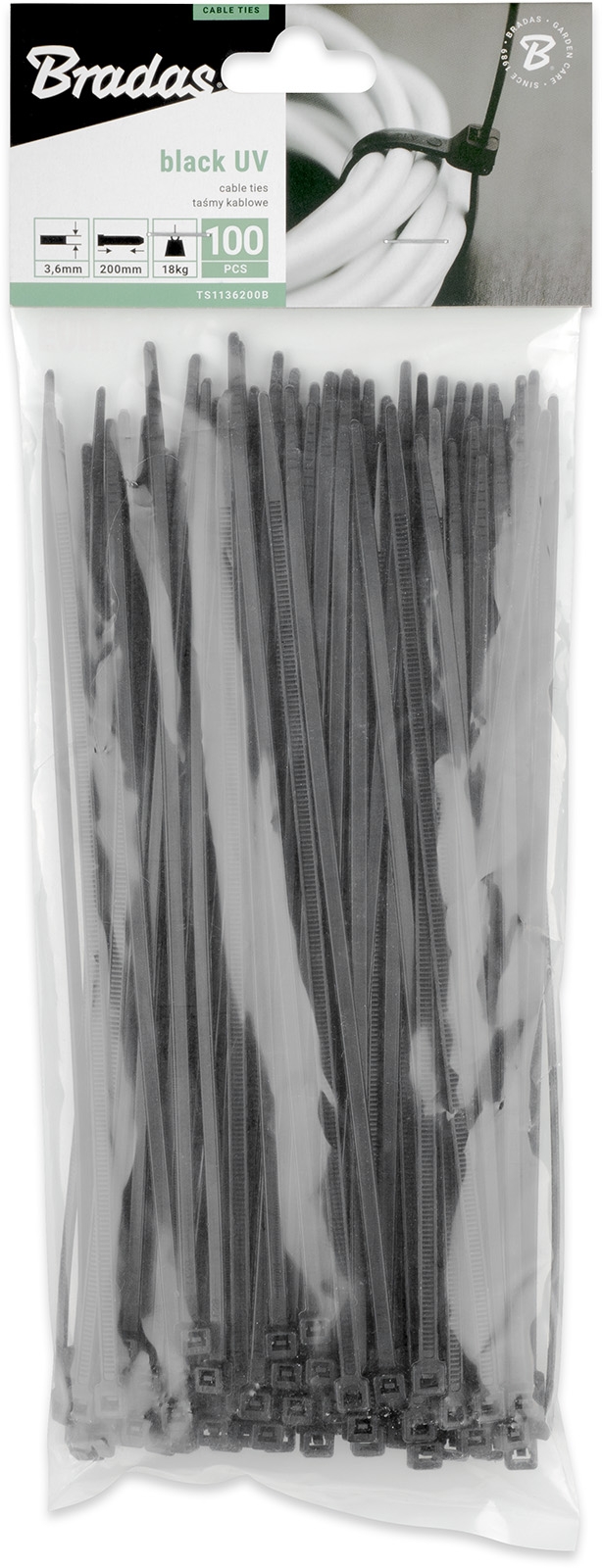 100x pásek nylon 3,6x200 mm, černá