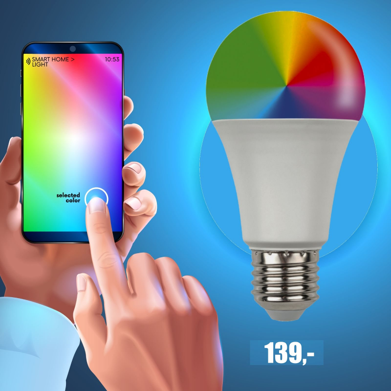 Luxus žárovka chytrá E27, 9W, RGB