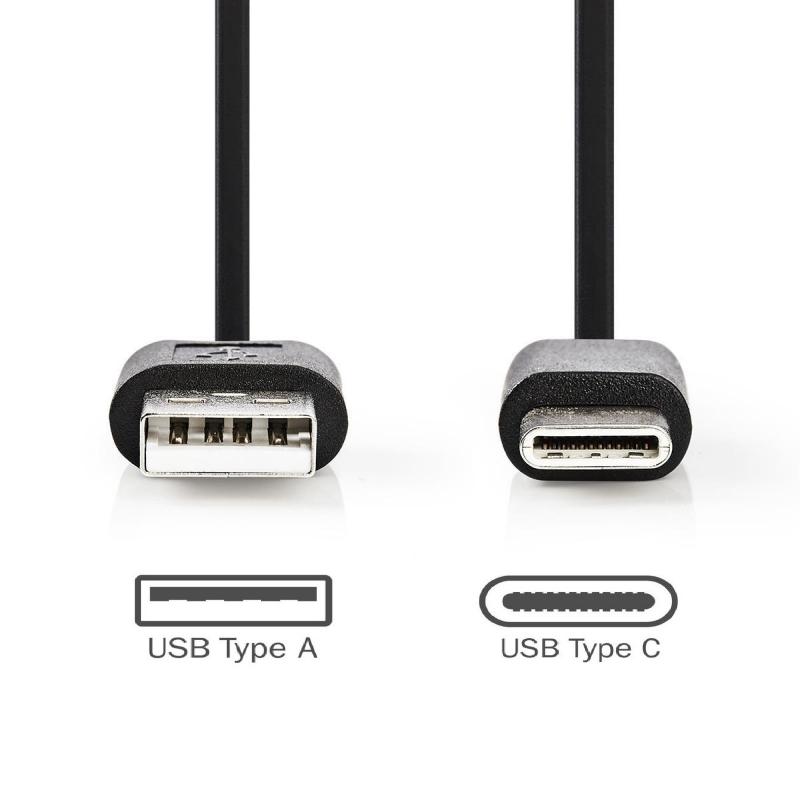 Kabel USB A - C, černý, 2 metry Nedis
