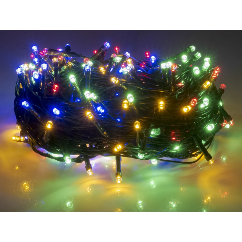 Světelný řetěz 200 LED, 20+5 m, IP44, barevný, 8 funkcí