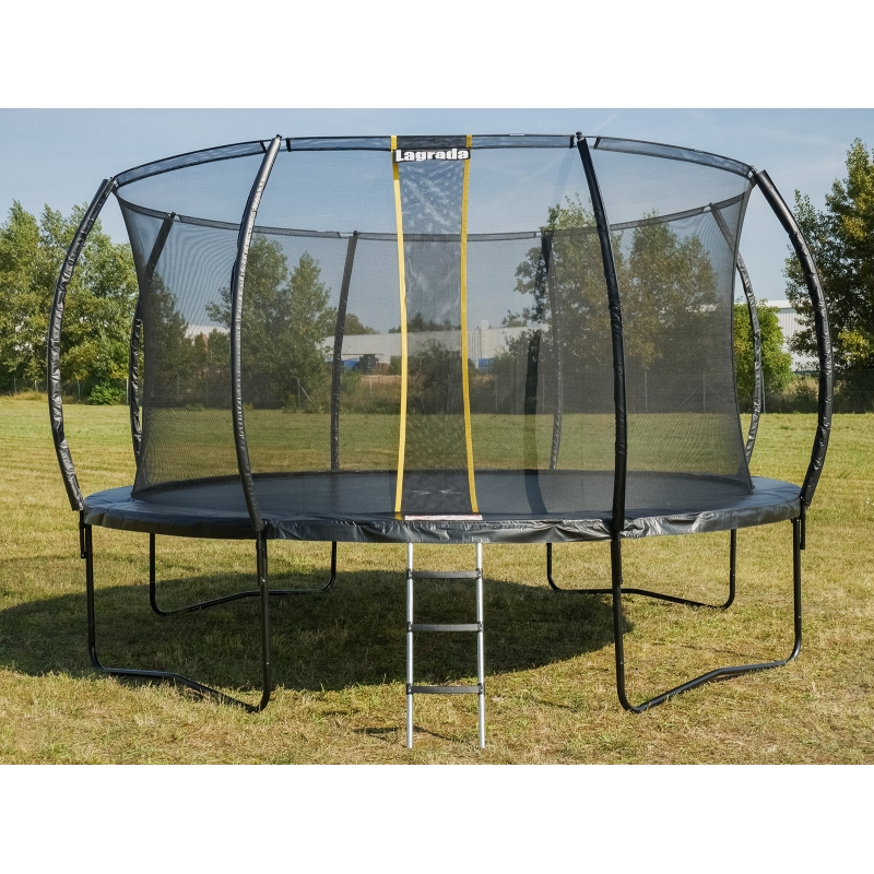 Trampolína Lagrada Premium 427 + ochranná vnitřní síť, schůdky, černá