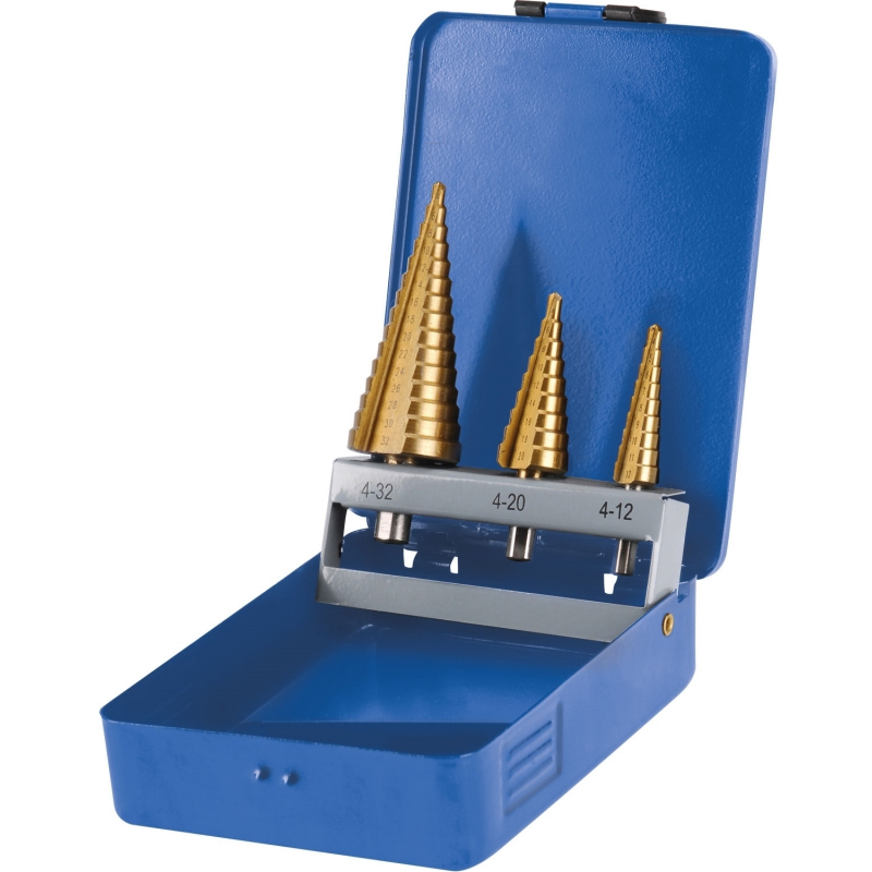 Vrt�ky stup�ovit� 3 ks, plechov� pouzdro Extol Craft