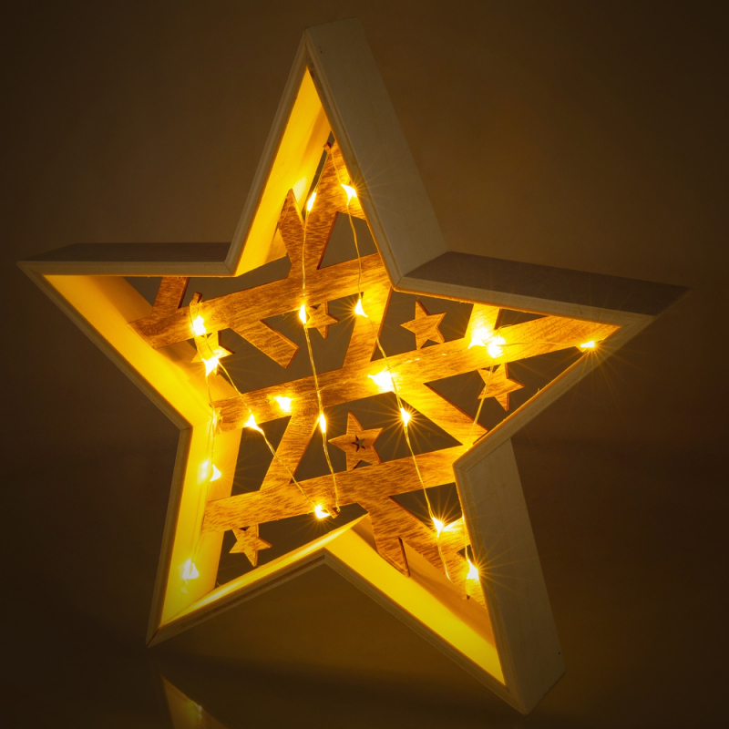 Vánoční dekorace dřevěná hvězda 30 cm, 20 LED, RETLUX RXL 312