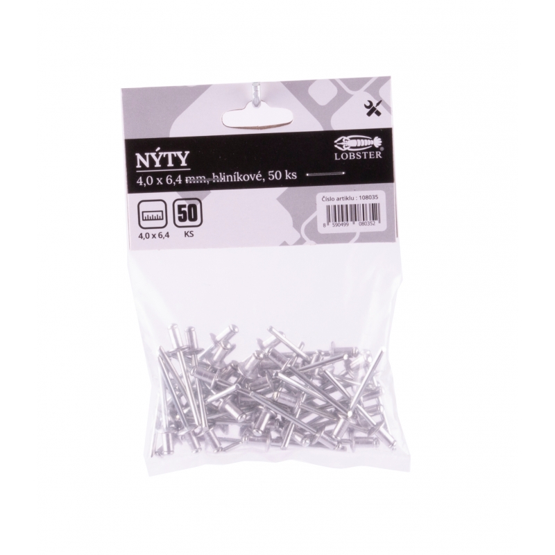 Nýty 50ks slepé hliníkové 4,0 x 6,4 mm