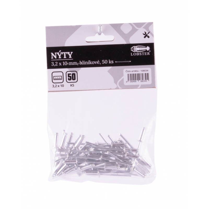 Nýty 50ks slepé hliníkové 3,2 x 10 mm