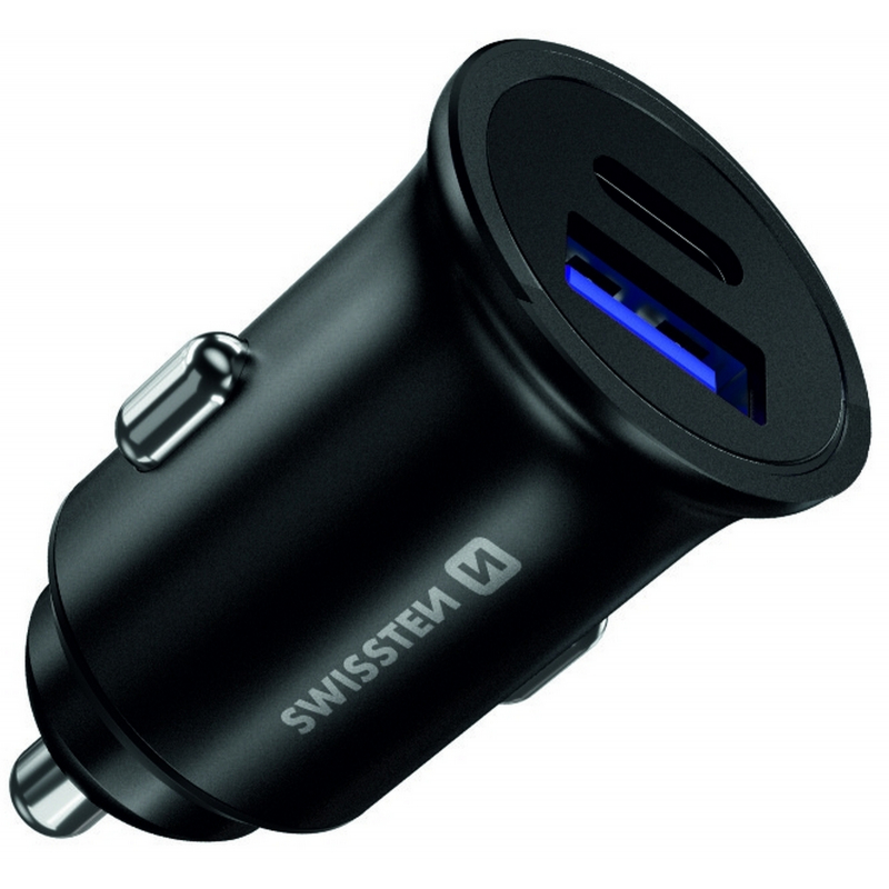 CL adapt�r SWISSTEN 1x USB-C Power Delivery + 1x USB Quick Charge 3.0 36W Metal �ern�