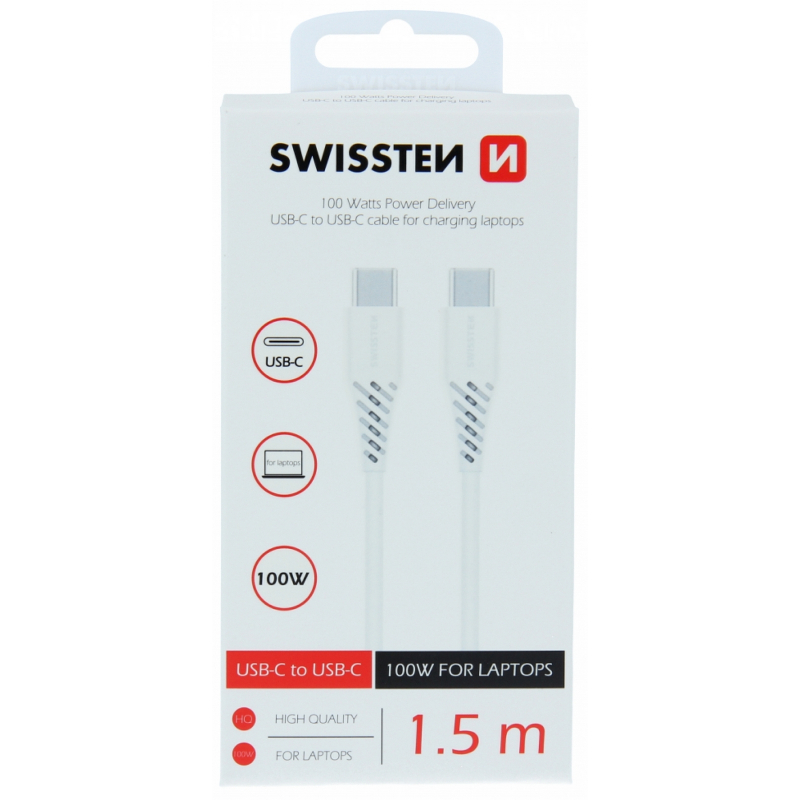 Kabel SWISSTEN USB-C/USB-C Power Delivery 5A (100W) 1,5m b�l� TPE