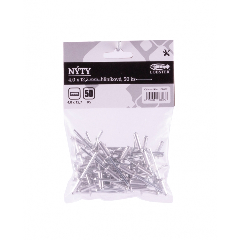 Nýty 50ks slepé hliníkové 4,0 x 12,7 mm