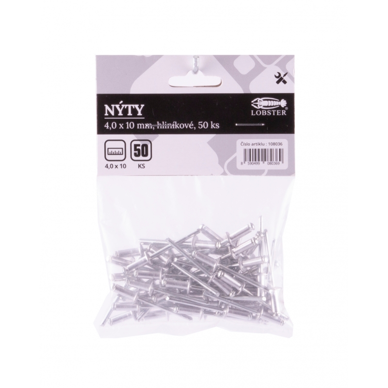 Nýty 50ks slepé hliníkové 4,0 x 10 mm