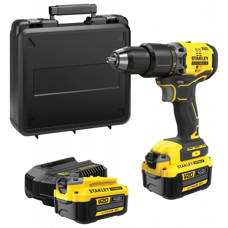 Vrtačka aku Stanley Fatmax® SFMCD715M2K V20, Li-ion 18V 2x4.0Ah, bezuhlíková, příklep, kufr