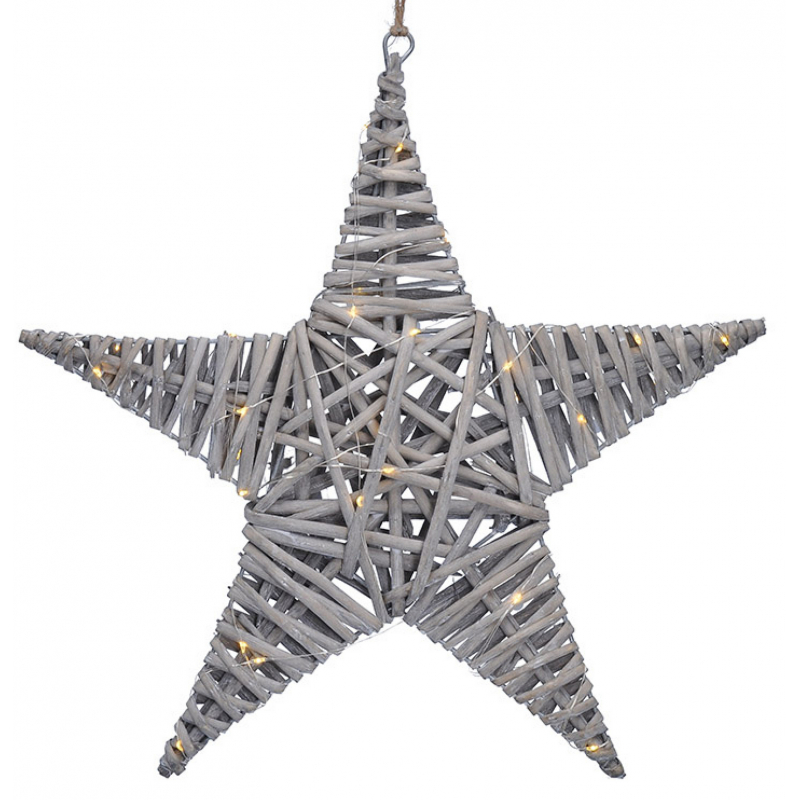 LED ratanová hvězda 40 cm, 40 LED, 2 x AA