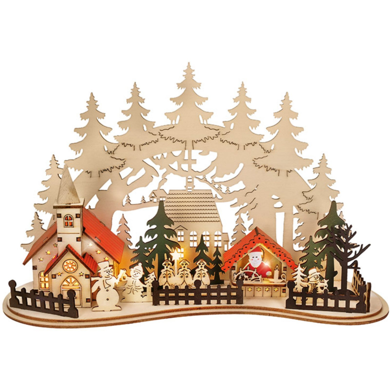 Vánoční dekorace LED městečko s kostelem, 30 x 19 cm, 2 x AAA