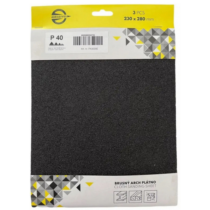 Plátno brusné na dřevo a kov 3 ks, 230 x 280 mm, zrnitost 40