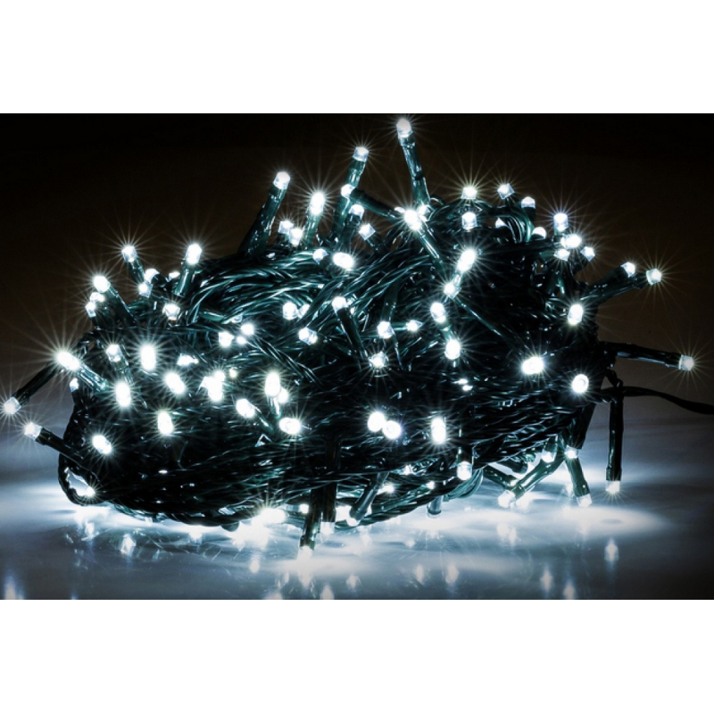 Světelný řetěz 560LED, 14+3 m, IP44, studená bílá, 8 funkcí