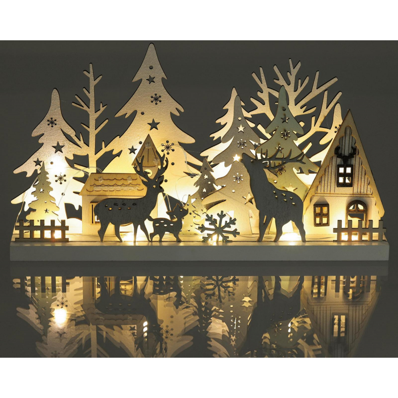 Vánoční dekorace ZIMNÍ LES 33cm, 15LED, RXL466