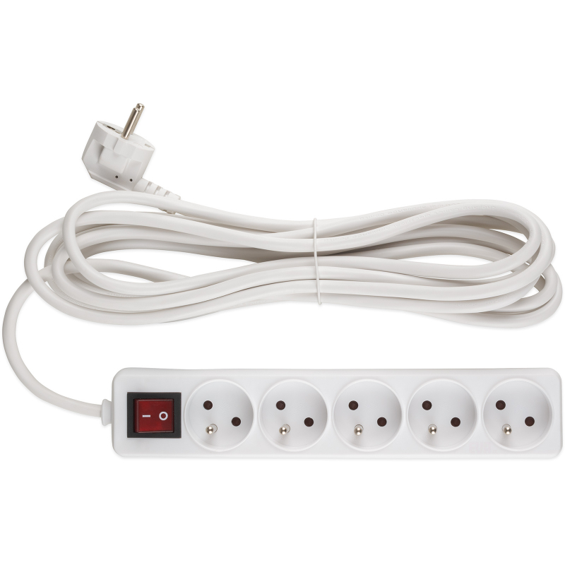 Prodlužovák 16A, 5 zásuvek 5 m s vypínačem, 3x1,5mm2