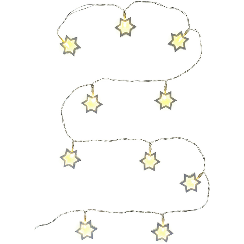 Světelný řetěz hvězdy, 10 LED, 1,5+0,3m, IP20, teplá bílá