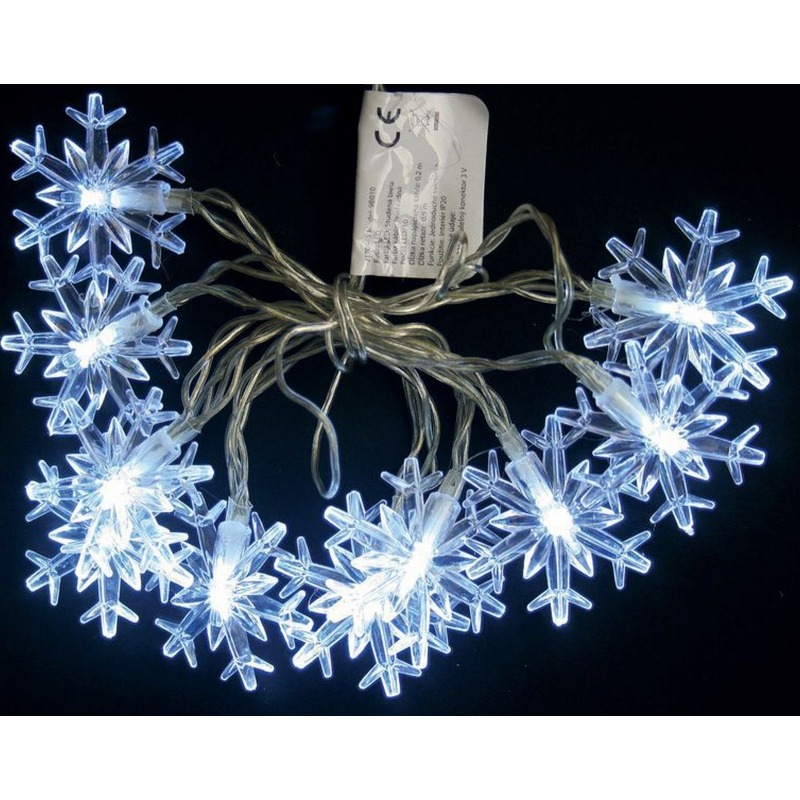 Vánoční osvětlení VLOČKY, 10 LED, 0,9+0,3m, 2x AA, bílé světlo