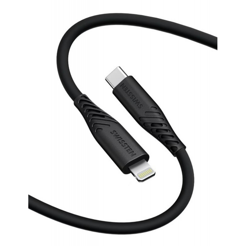Kabel SWISSTEN  USB-C / Lightning 1,5m 60W Soft Silicone, černý