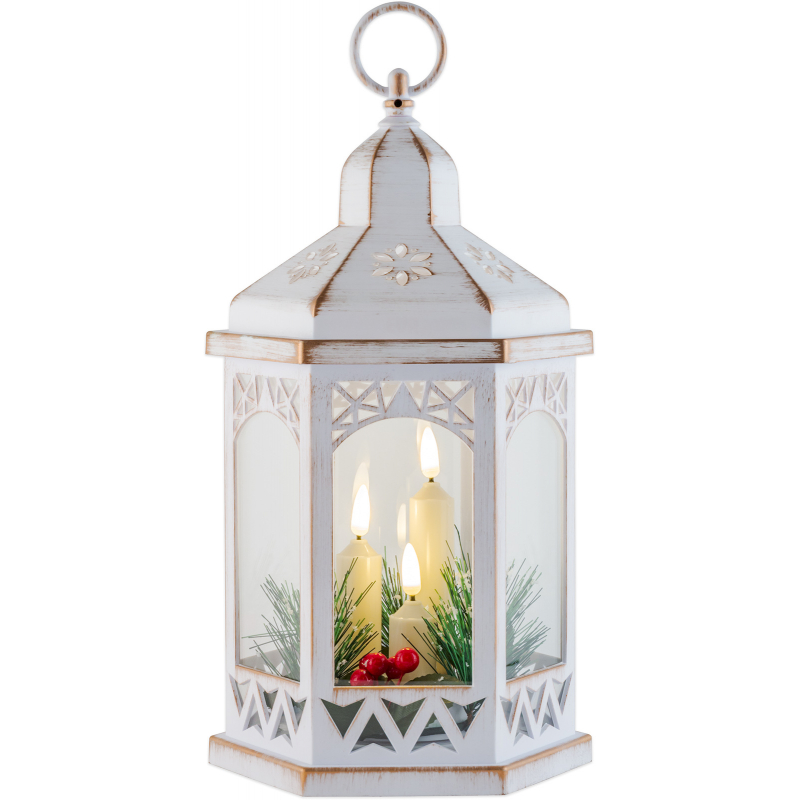 V�no�n� dekorace Lucerna b�l� 32cm, 3LED, 3xAAA, �asova�