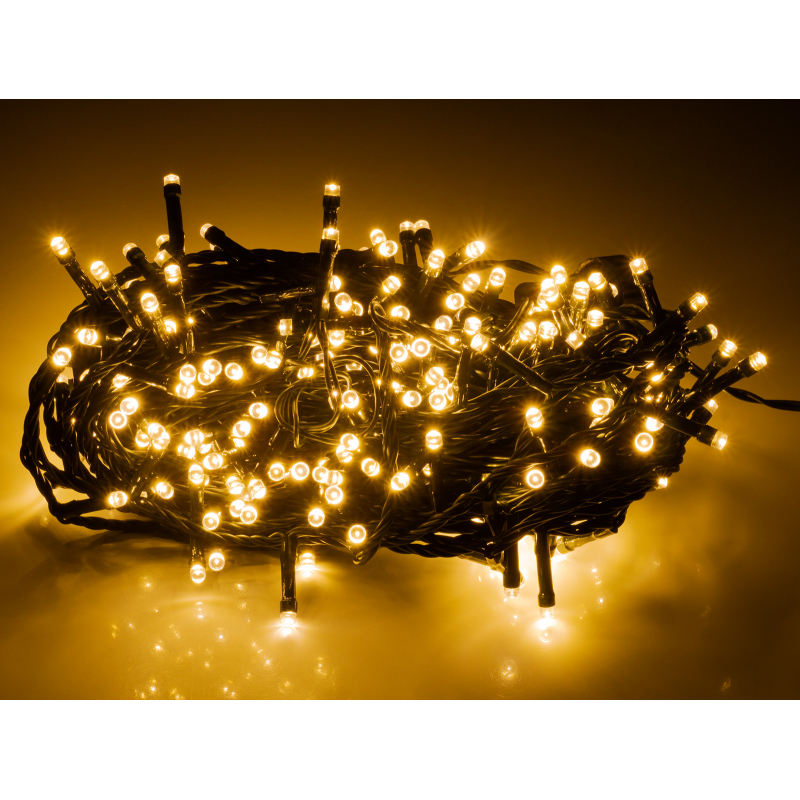 Světelný řetěz 300 LED 15+3m, teplá bílá, 8 funkcí, IP44