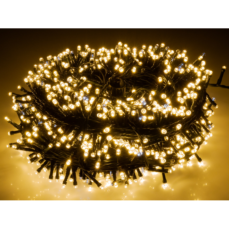 Světelný řetěz 1000 LED, 50+3m, teplé světlo, třpyt