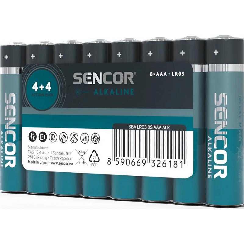 8x AAA baterie Sencor LR03, alkalická