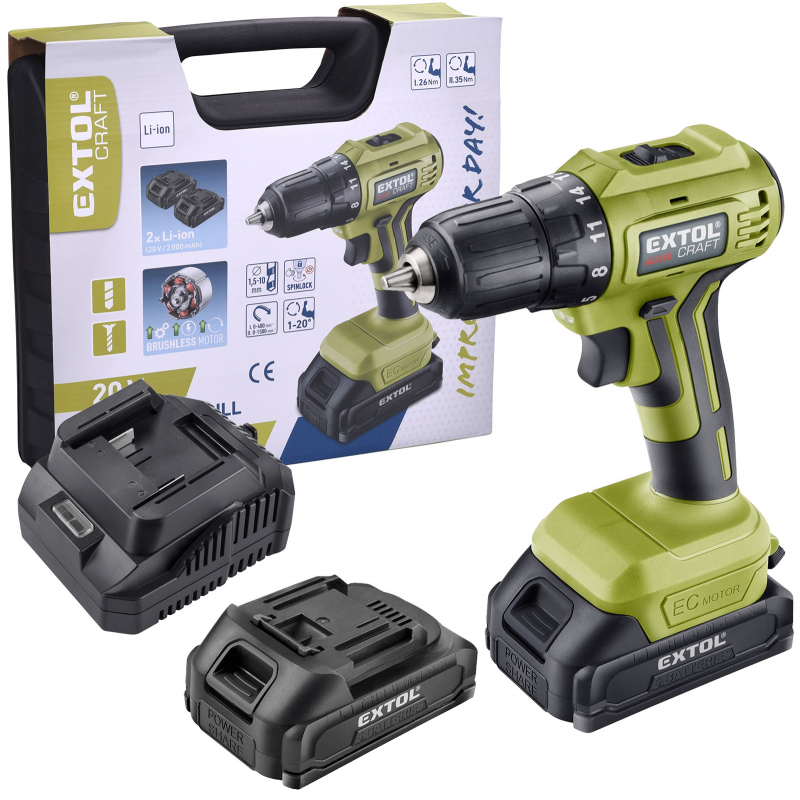 Vrtačka aku 20V 2x2Ah bezuhlíková EXTOL Craft 402450