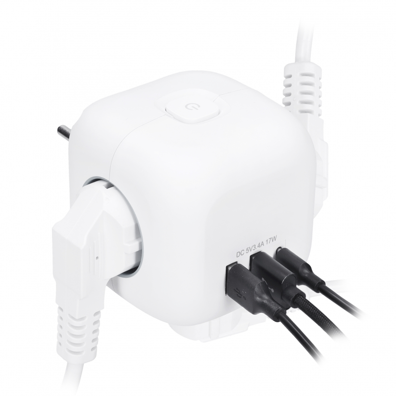 Rozbočka 3x230V/16A, 2xUSB-A, 1x USB-C, bílá