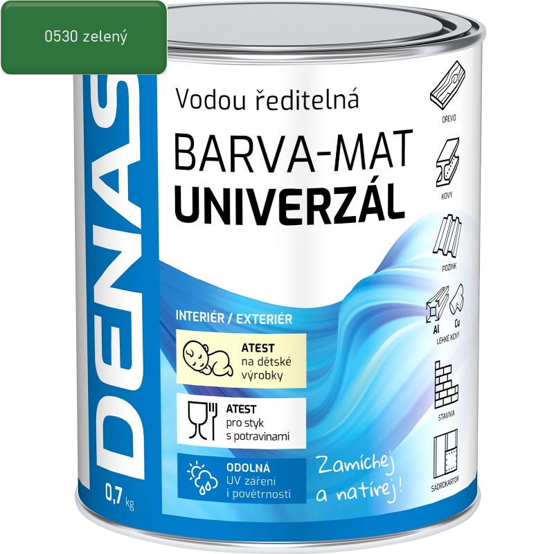 Barva 0,7kg univerzál dřevo/kov/beton DENAS 0530 zelená MAT