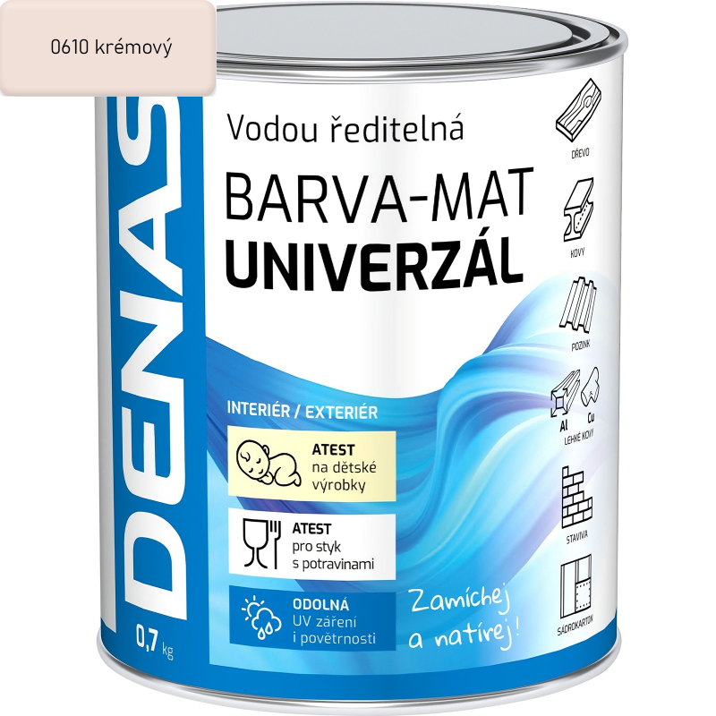 Barva 0,7kg univerzál dřevo/kov/beton DENAS 0610 krémová MAT