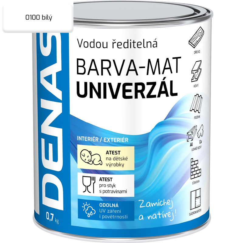 Barva 0,7kg univerz�l d�evo/kov/beton DENAS 0100 b�l� MAT