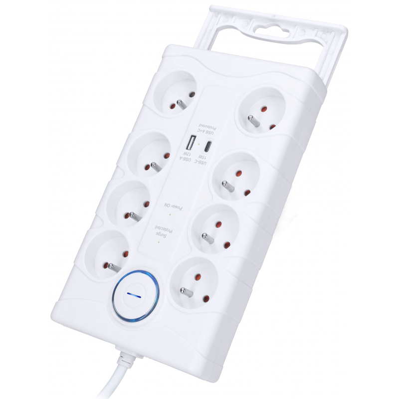 Přepěťová ochrana 8zás/16A/2m,17W nabíječka USB-C/A bílá