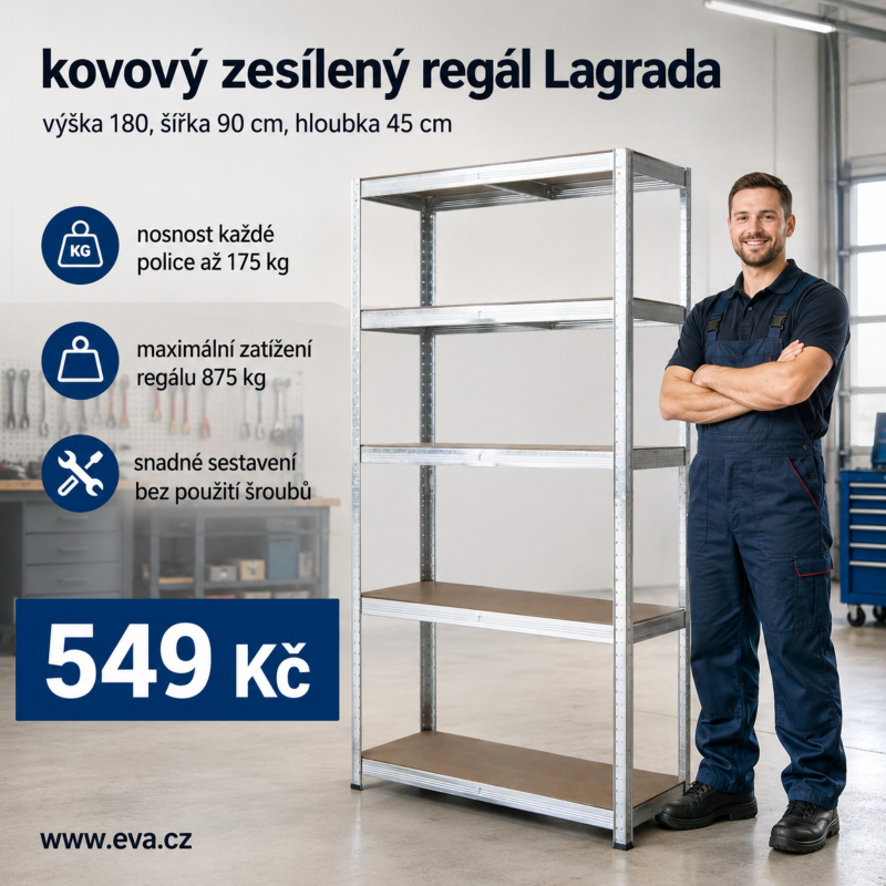 Regál zesílený kovový 180x90x45 cm 5 polic Lagrada
