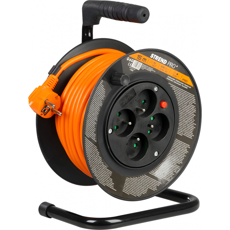 Prodlužovák 15m/16A/3x1,5mm buben, 4 zásuvky 230V