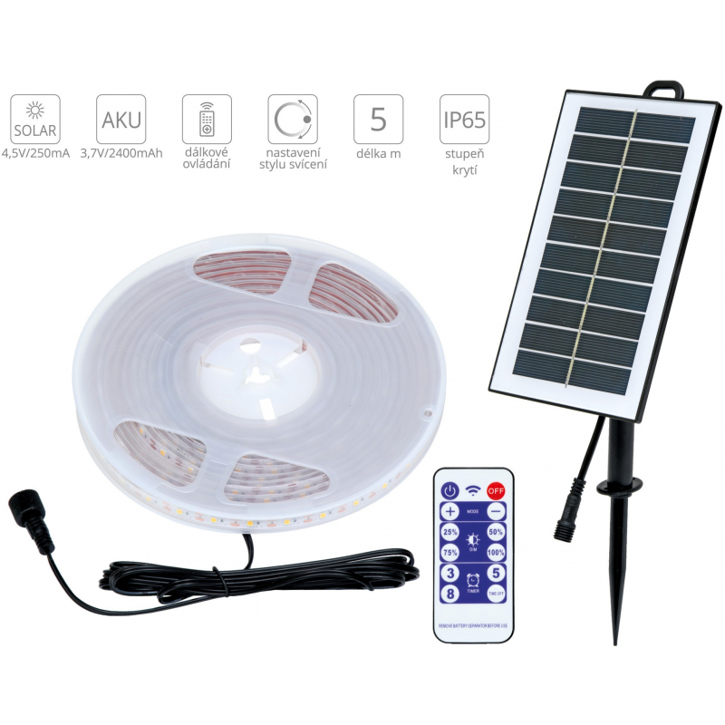 LED páska solár 5m/480lm/3000K