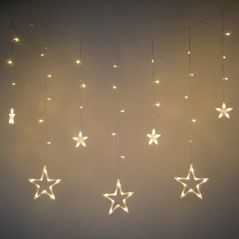 Světelný LED závěs hvězdy, šíře 2m, 138LED, teplé světlo